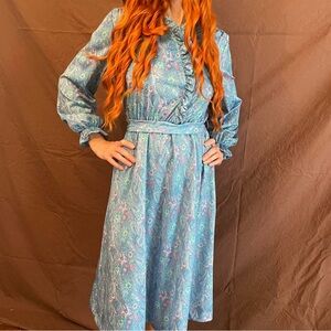 Vintage 60s 70s blue paisley boho hippie dress.